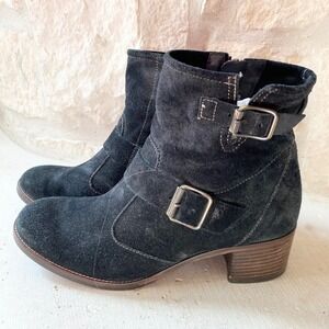 Paul Green Munchen Black Suede Buckle Ankle Boots Women's Size 6.5 UK 4.5